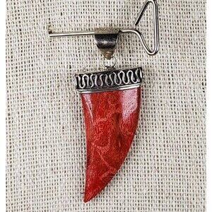 Vintage Sponge Red Coral 925 Sterling Silver Setting Pendant